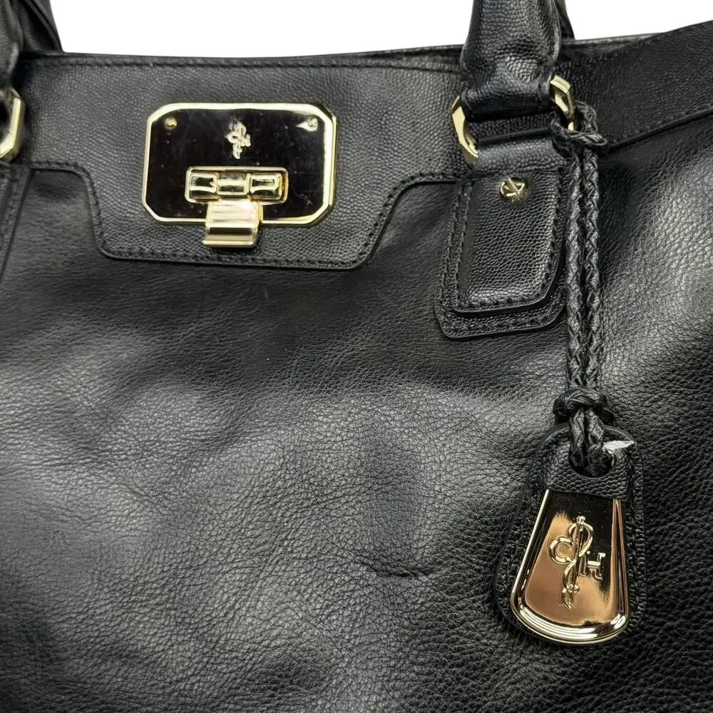 Cole Haan Black Leather Large Satchel Bag Vintage Valise II Kendra Women's Bags